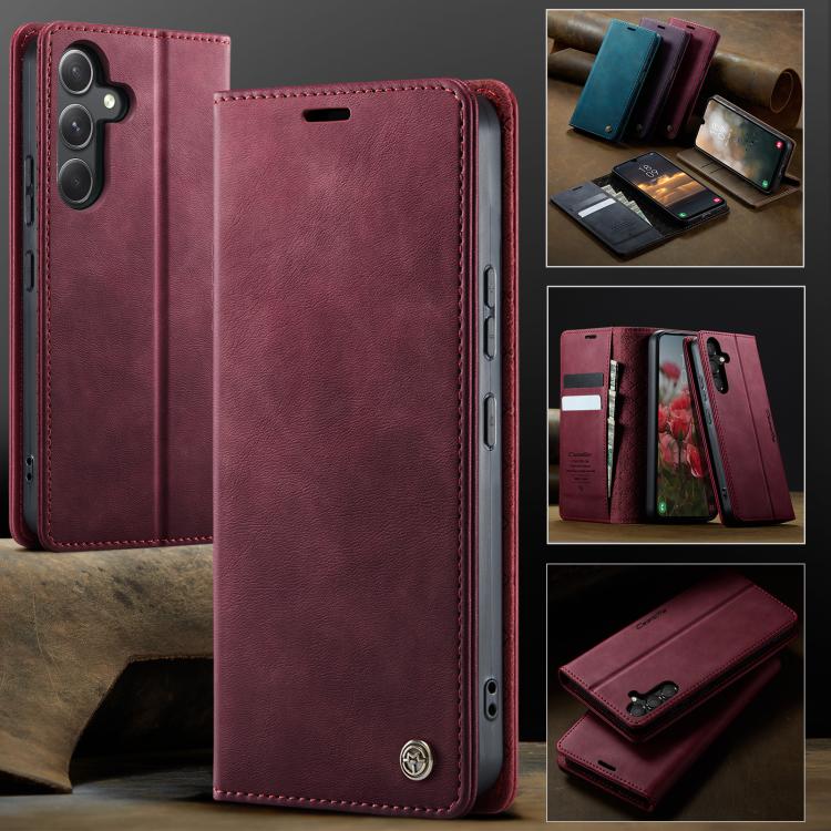 Funda para Samsung Galaxy A54 CaseMe 033 con forro de piel de becerro, microfibra y bloqueo RFID (roja)