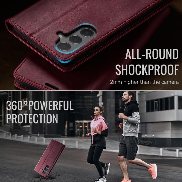 Funda para Samsung Galaxy A55 CaseMe 033 con forro de piel de becerro, microfibra y bloqueo RFID (roja)