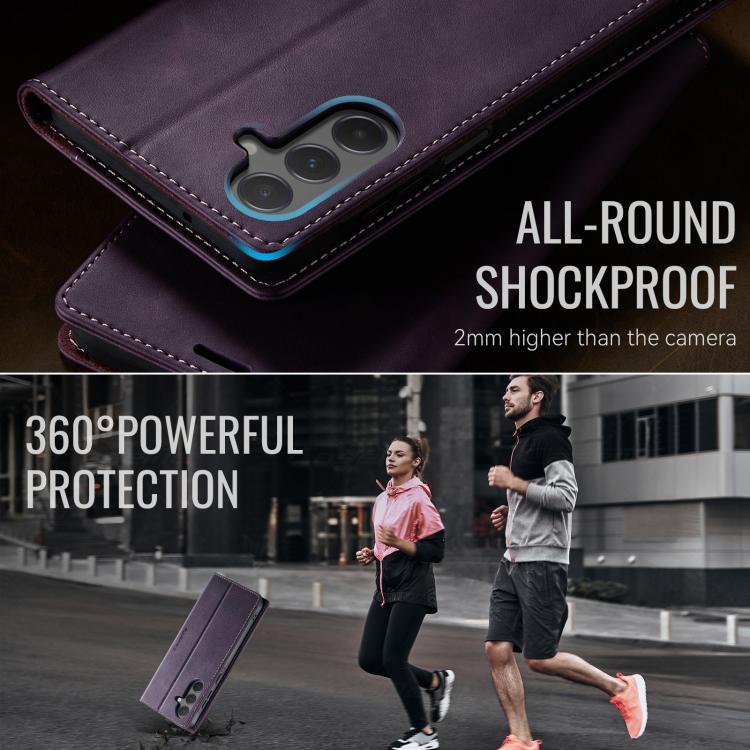 Funda para Samsung Galaxy A55 CaseMe 033 con forro de piel de becerro, microfibra y bloqueo RFID (morado)