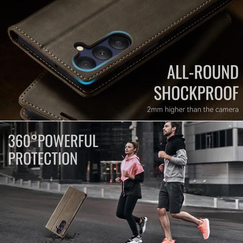 Funda para Samsung Galaxy A25 CaseMe 033 con forro de piel de becerro, microfibra y bloqueo RFID (café)