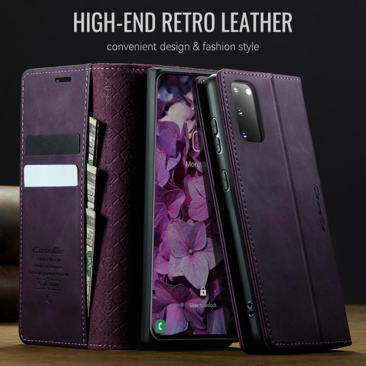 Funda para Samsung Galaxy S20 CaseMe 033 con forro de piel de becerro, microfibra y bloqueo RFID (morado)