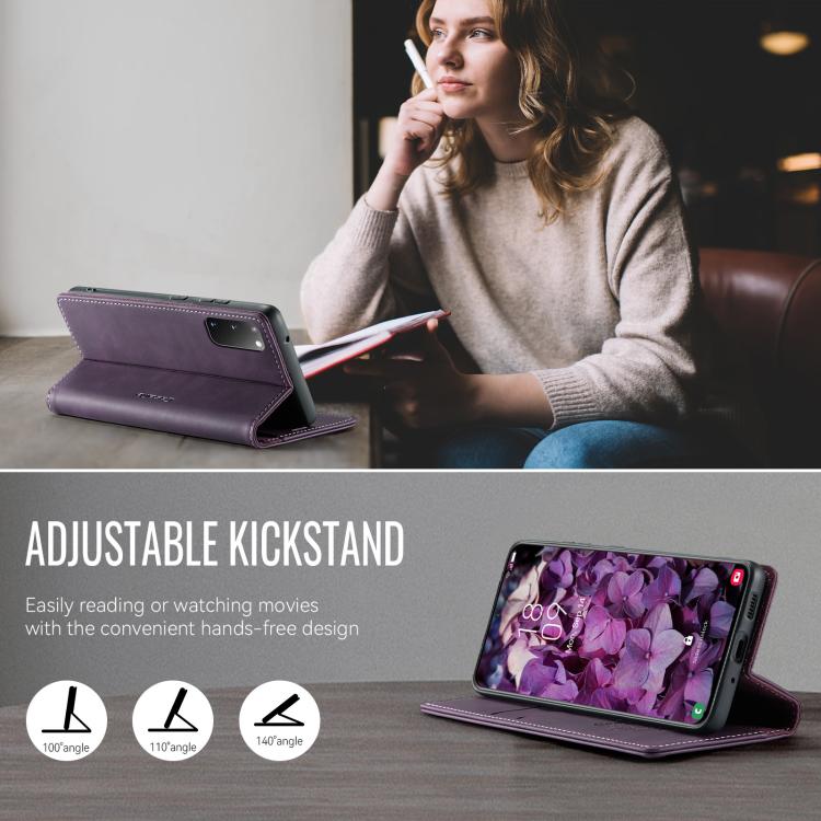 Funda para Samsung Galaxy S20 CaseMe 033 con forro de piel de becerro, microfibra y bloqueo RFID (morado)