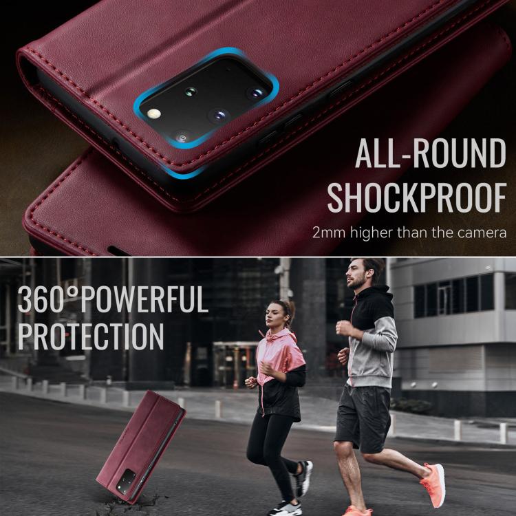 Funda CaseMe 033 para Samsung Galaxy S20+, forro de piel de becerro, microfibra, con bloqueo RFID (roja)