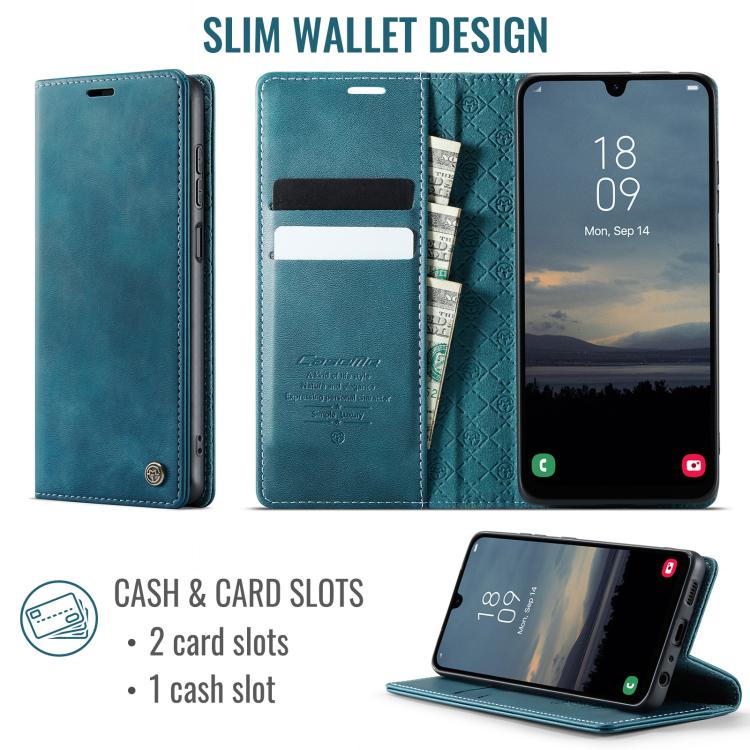 Funda CaseMe 033 para Samsung Galaxy A13/A04s, forro de piel de becerro, microfibra y bloqueo RFID (verde)