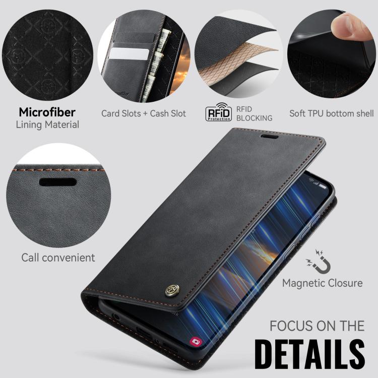 Funda CaseMe 033 para Samsung Galaxy A50s/A30s, forro de piel de becerro, microfibra y bloqueo RFID (negra)