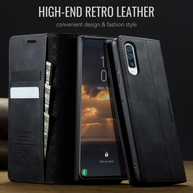 Funda CaseMe 033 para Samsung Galaxy A50s/A30s, forro de piel de becerro, microfibra y bloqueo RFID (negra)
