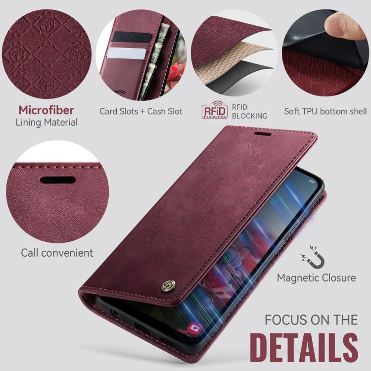 Funda CaseMe 033 para Samsung Galaxy A50s/A30s, forro de piel de becerro, microfibra y bloqueo RFID (roja)