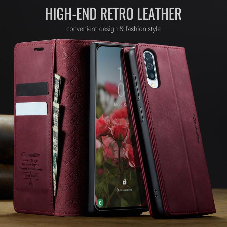 Funda CaseMe 033 para Samsung Galaxy A50s/A30s, forro de piel de becerro, microfibra y bloqueo RFID (roja)