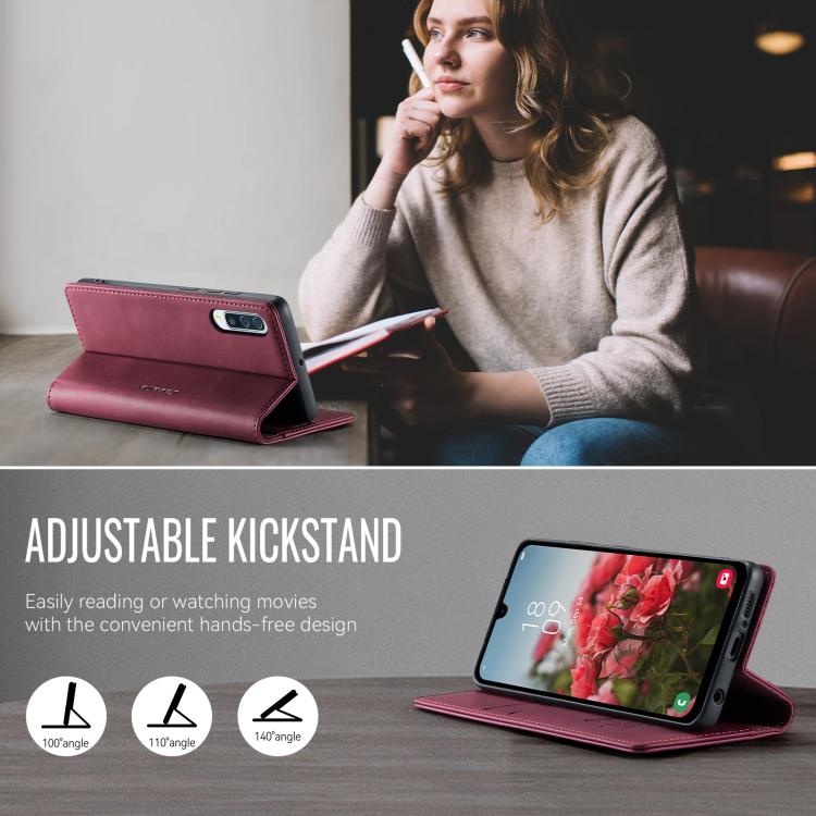 Funda CaseMe 033 para Samsung Galaxy A50s/A30s, forro de piel de becerro, microfibra y bloqueo RFID (roja)