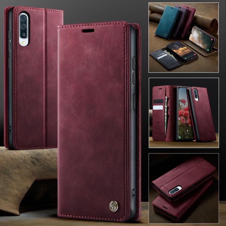 Funda CaseMe 033 para Samsung Galaxy A50s/A30s, forro de piel de becerro, microfibra y bloqueo RFID (roja)