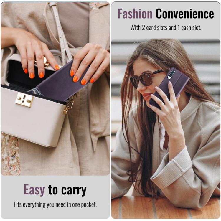 Funda CaseMe 033 para Samsung Galaxy A50s/A30s, forro de piel de becerro, microfibra y bloqueo RFID (morado)