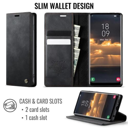 Funda para Samsung Galaxy S10 CaseMe 033 con forro de piel de becerro, microfibra y bloqueo RFID (negra)