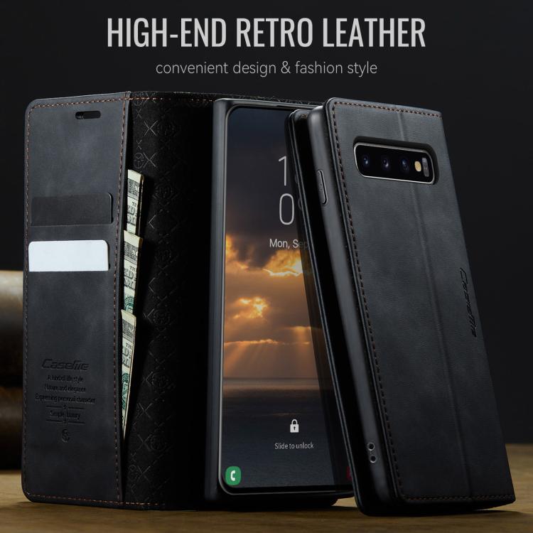 Funda para Samsung Galaxy S10 CaseMe 033 con forro de piel de becerro, microfibra y bloqueo RFID (negra)