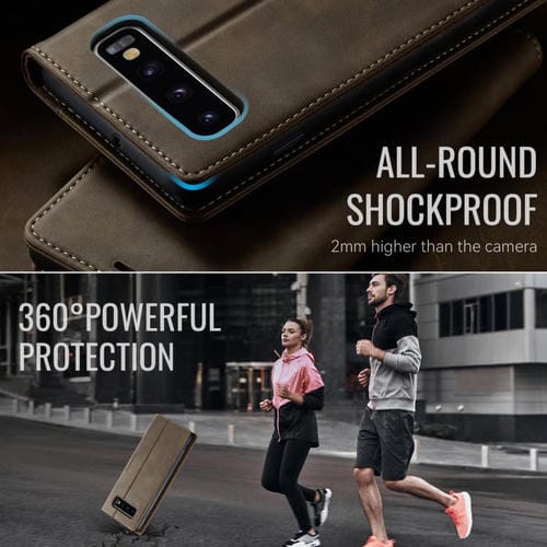 Funda para Samsung Galaxy S10 CaseMe 033 con forro de piel de becerro, microfibra y bloqueo RFID (café)