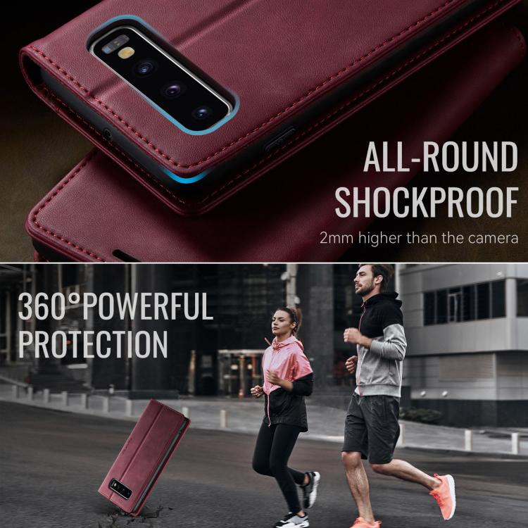 Funda para Samsung Galaxy S10 CaseMe 033 con forro de piel de becerro, microfibra y bloqueo RFID (roja)