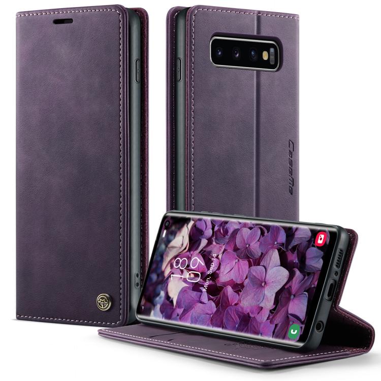 Funda para Samsung Galaxy S10 CaseMe 033 con forro de piel de becerro, microfibra y bloqueo RFID (morado)