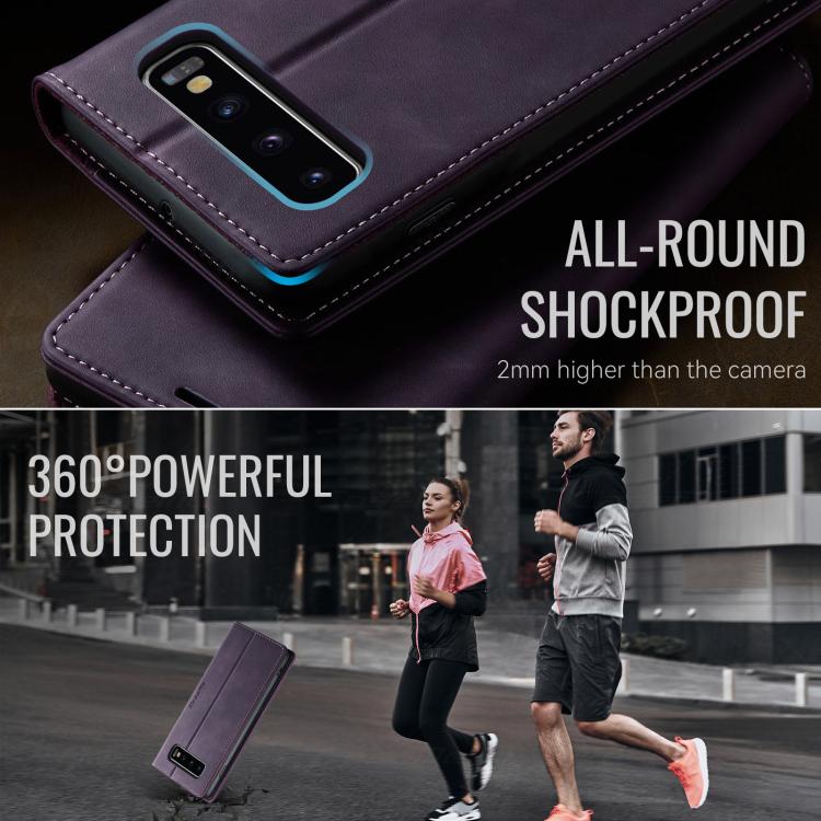 Funda para Samsung Galaxy S10 CaseMe 033 con forro de piel de becerro, microfibra y bloqueo RFID (morado)