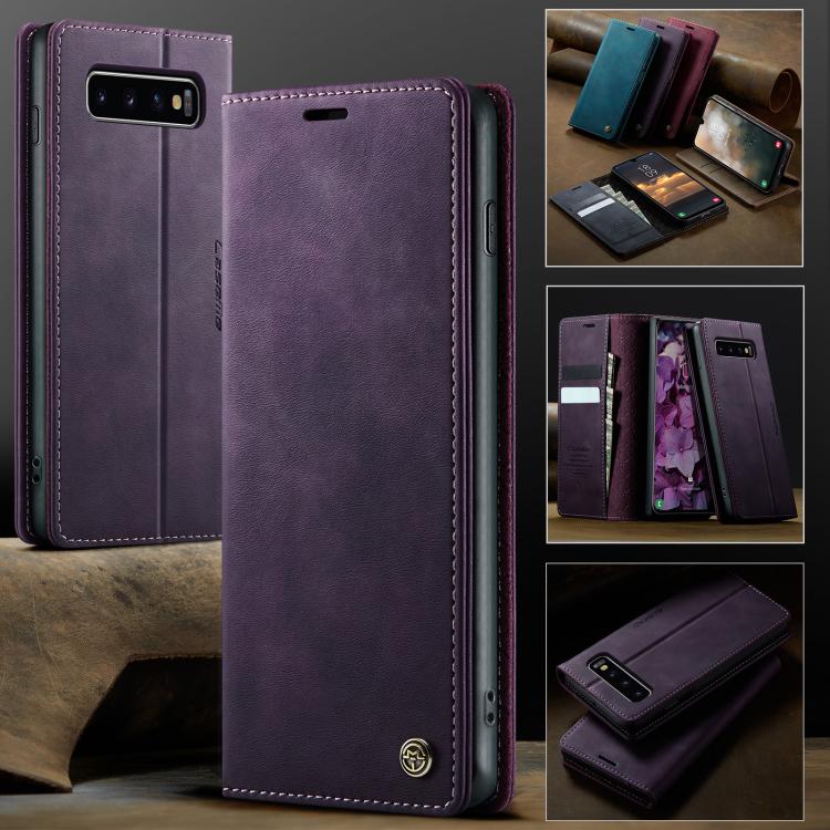 Funda para Samsung Galaxy S10 CaseMe 033 con forro de piel de becerro, microfibra y bloqueo RFID (morado)