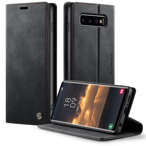 Funda CaseMe 033 para Samsung Galaxy S10+, forro de piel de becerro, microfibra y bloqueo RFID (negra)