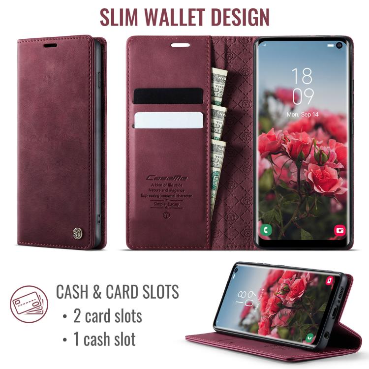 Funda CaseMe 033 para Samsung Galaxy S10+, forro de piel de becerro, microfibra, con bloqueo RFID (roja)