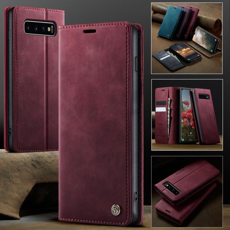 Funda CaseMe 033 para Samsung Galaxy S10+, forro de piel de becerro, microfibra, con bloqueo RFID (roja)