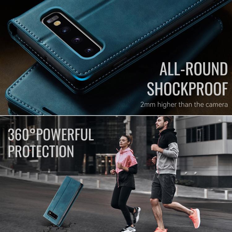 Funda CaseMe 033 para Samsung Galaxy S10+, forro de piel de becerro, microfibra y bloqueo RFID (verde)
