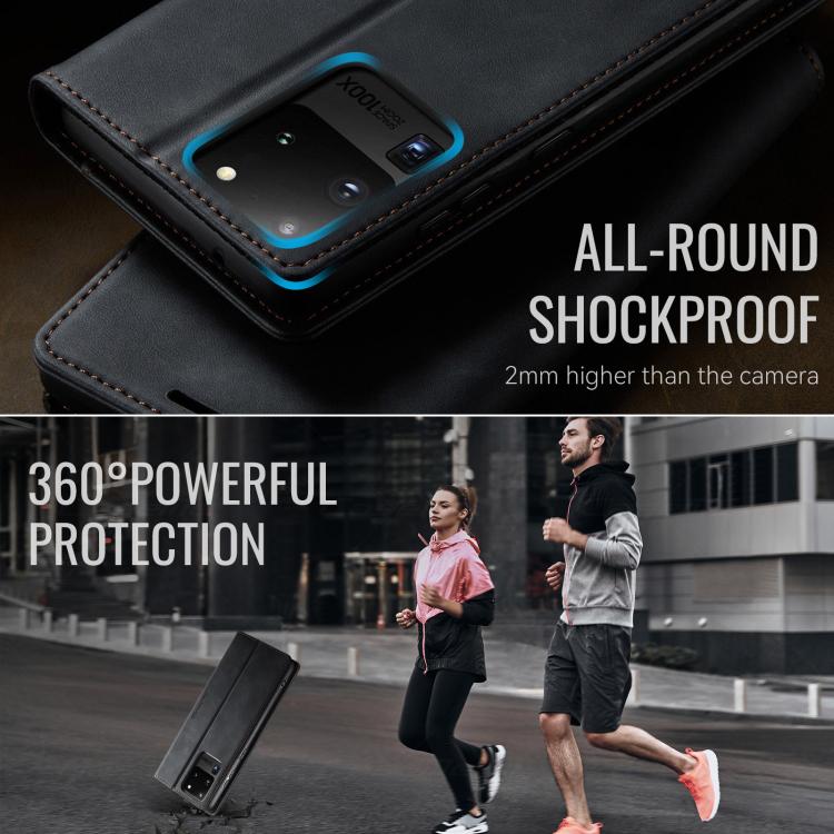 Funda CaseMe 033 para Samsung Galaxy S20 Ultra, forro de piel de becerro, microfibra y bloqueo RFID (negra)
