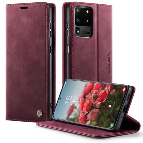 Funda para Samsung Galaxy S20 Ultra CaseMe 033 con forro de piel de becerro, microfibra y bloqueo RFID (roja)