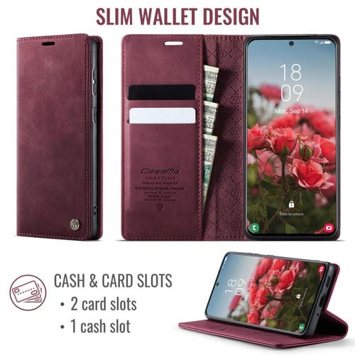 Funda para Samsung Galaxy S20 Ultra CaseMe 033 con forro de piel de becerro, microfibra y bloqueo RFID (roja)