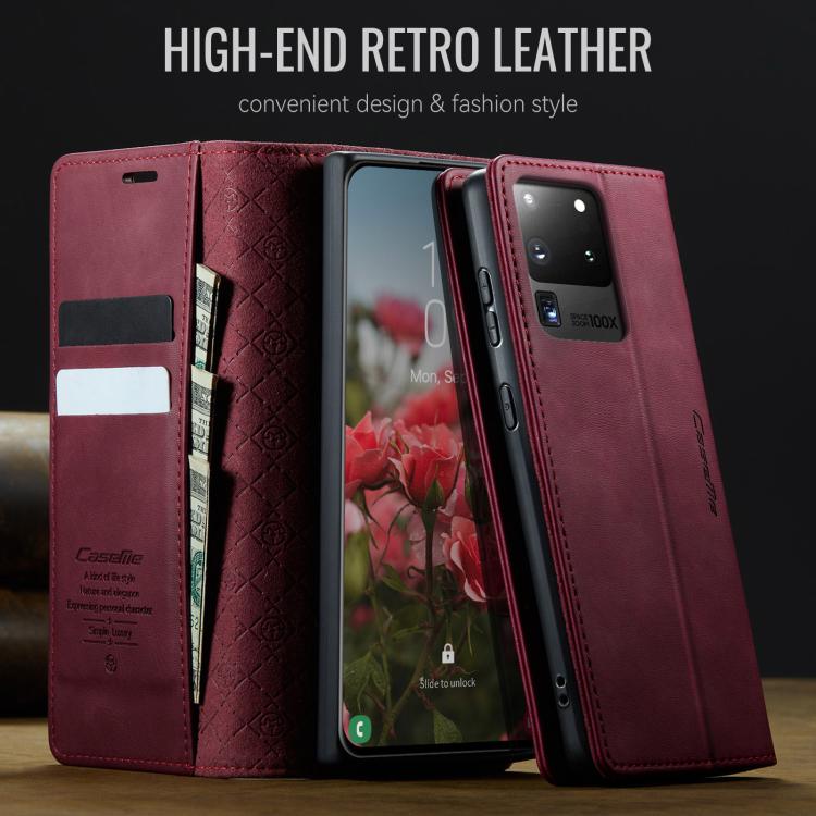 Funda para Samsung Galaxy S20 Ultra CaseMe 033 con forro de piel de becerro, microfibra y bloqueo RFID (roja)