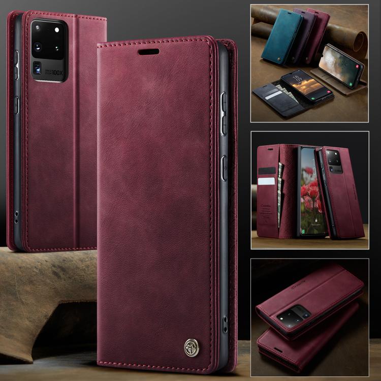 Funda para Samsung Galaxy S20 Ultra CaseMe 033 con forro de piel de becerro, microfibra y bloqueo RFID (roja)