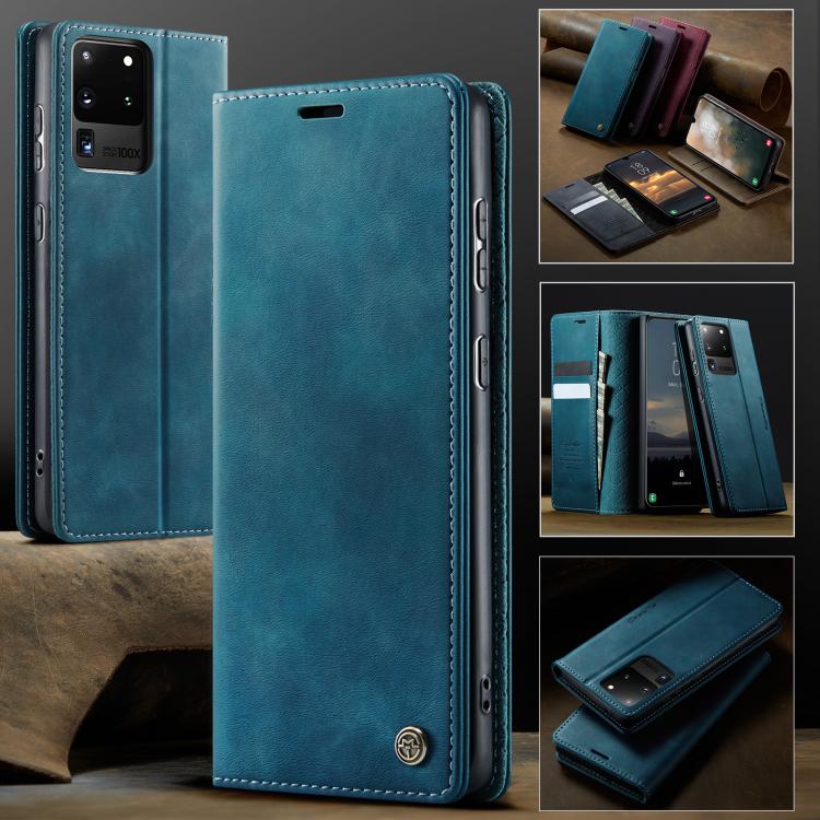 Funda CaseMe 033 para Samsung Galaxy S20 Ultra, forro de piel de becerro, microfibra y bloqueo RFID (verde)