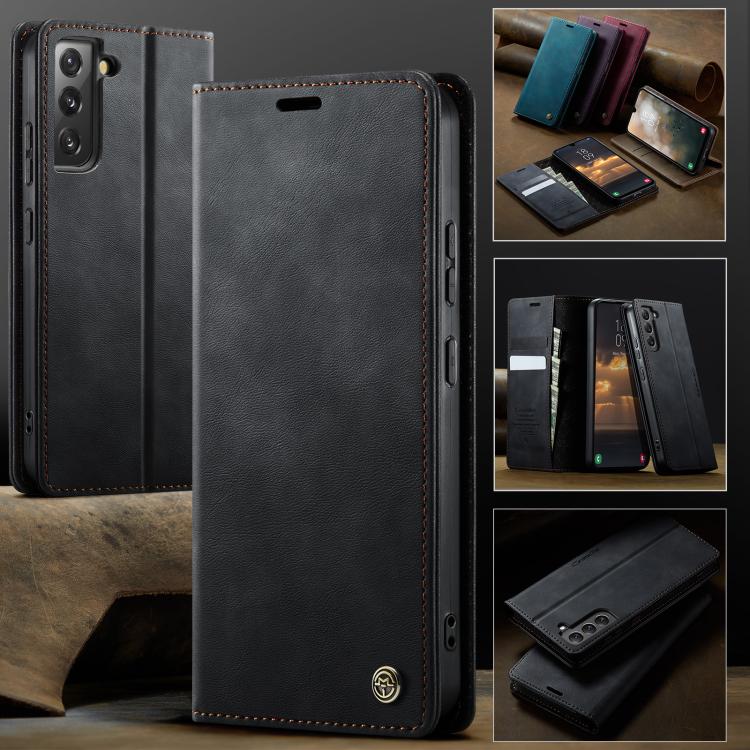 Funda CaseMe 033 para Samsung Galaxy S22 5G, forro de piel de becerro, microfibra, con bloqueo RFID (negra)