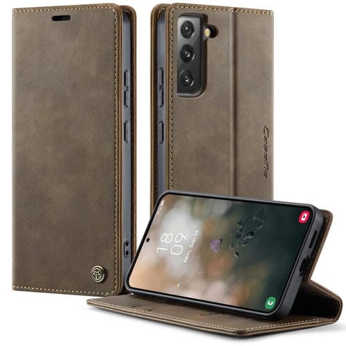 Funda para Samsung Galaxy S22 5G CaseMe 033 con forro de piel de becerro, microfibra y bloqueo RFID (café)