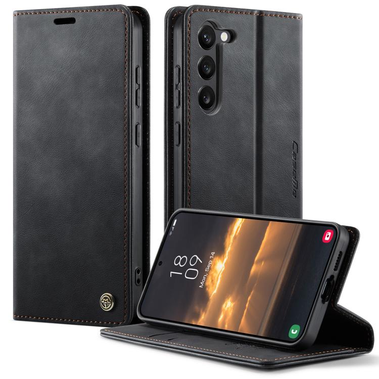 Funda CaseMe 033 para Samsung Galaxy S23 5G, forro de piel de becerro, microfibra y bloqueo RFID (negra)