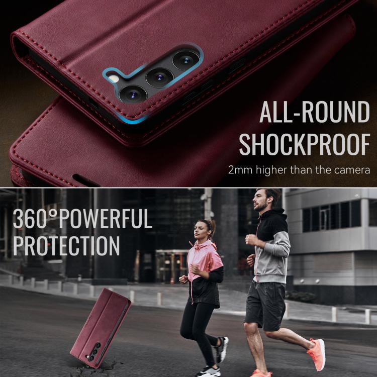 Funda CaseMe 033 para Samsung Galaxy S23 5G, forro de piel de becerro, microfibra, con bloqueo RFID (roja)
