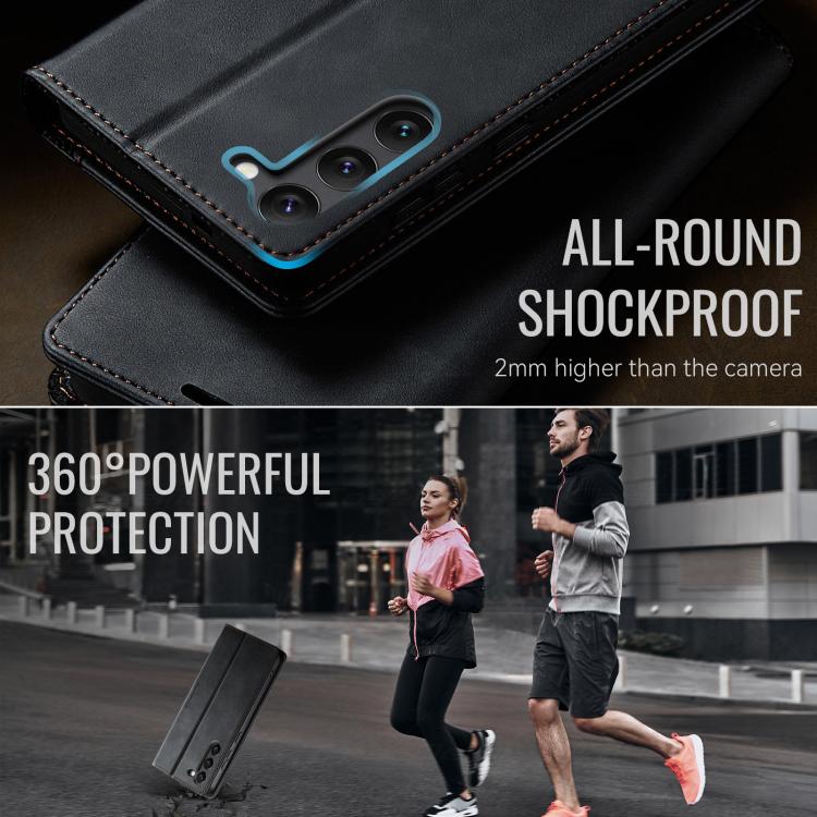Funda CaseMe 033 para Samsung Galaxy S23+ 5G, forro de piel de becerro, microfibra, con bloqueo RFID (negra)