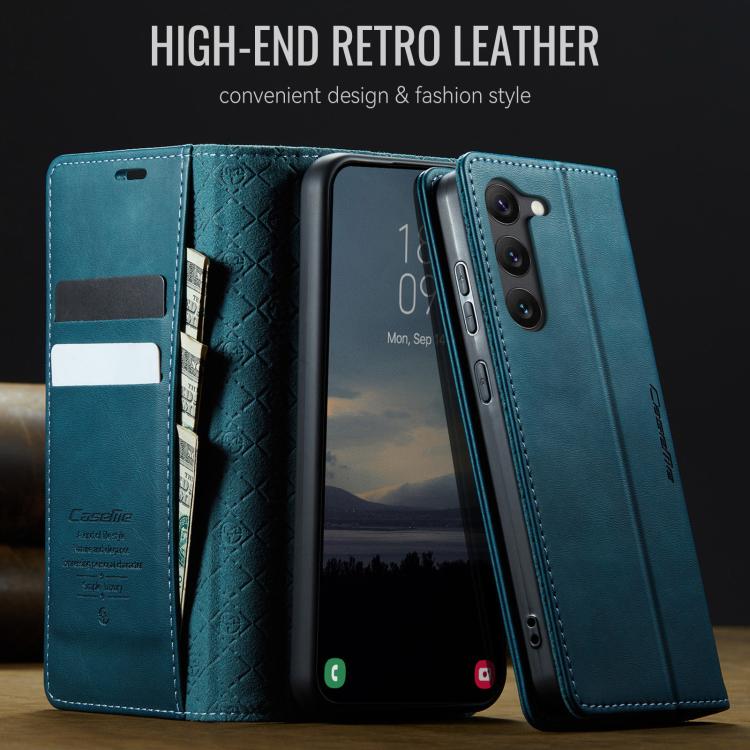 Funda CaseMe 033 para Samsung Galaxy S23+ 5G, forro de piel de becerro, microfibra, con bloqueo RFID (verde)