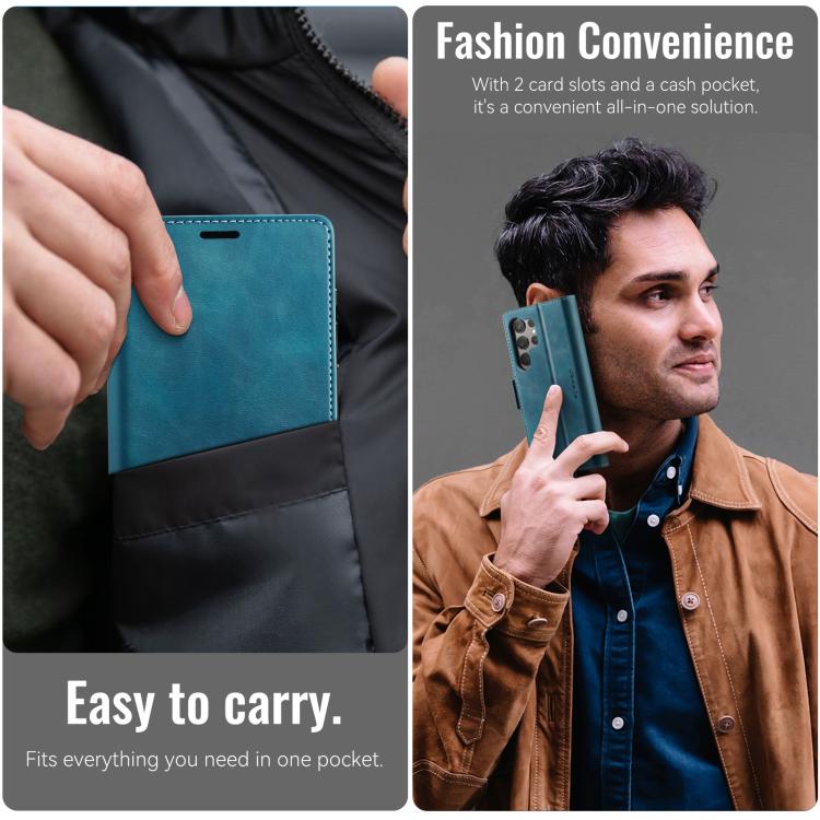 Funda CaseMe 033 para Samsung Galaxy S23 Ultra 5G, forro de piel de becerro, microfibra, con bloqueo RFID (verde)