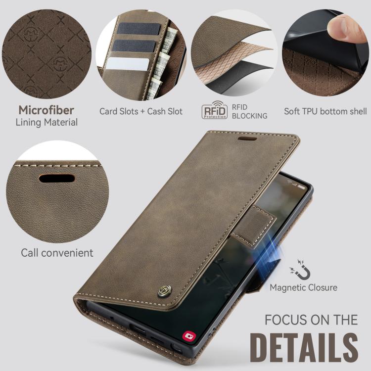 Funda CaseMe 033 para Samsung Galaxy Note10+, forro de piel de becerro, microfibra y bloqueo RFID (café)