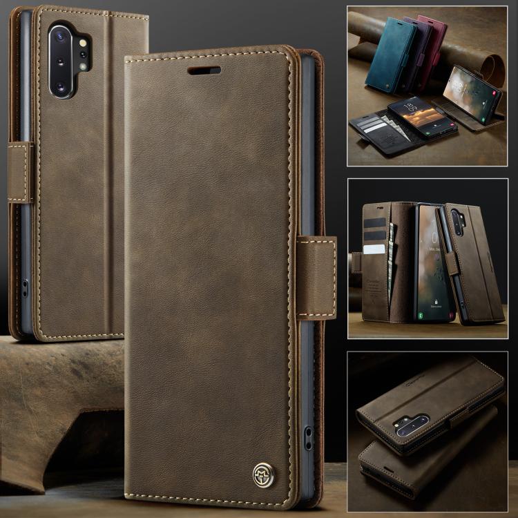 Funda CaseMe 033 para Samsung Galaxy Note10+, forro de piel de becerro, microfibra y bloqueo RFID (café)