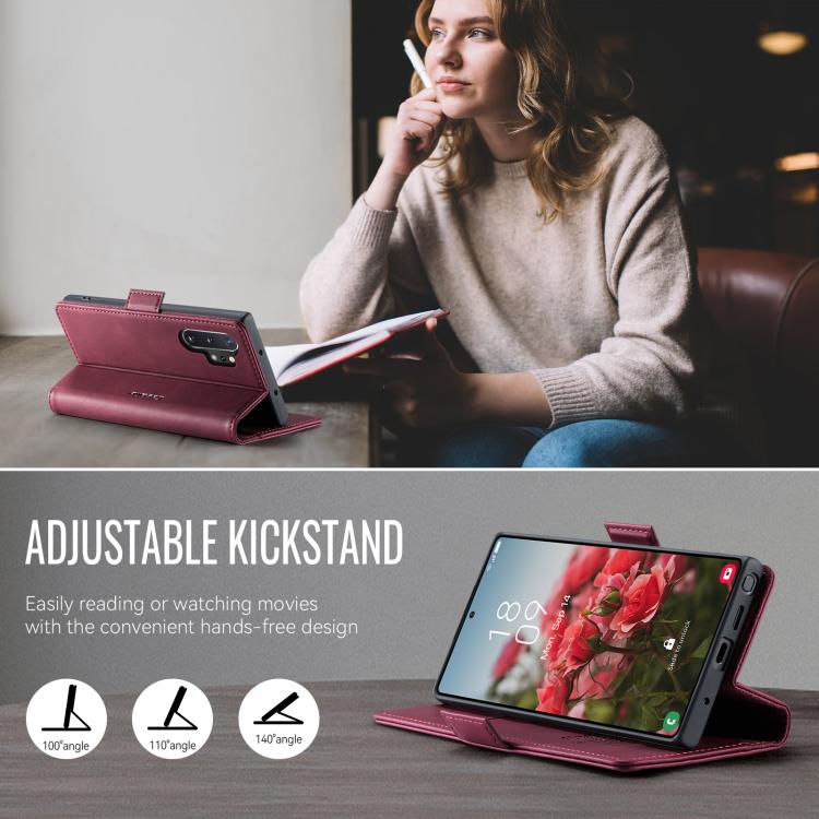 Funda CaseMe 033 para Samsung Galaxy Note10+, forro de piel de becerro, microfibra, con bloqueo RFID (roja)