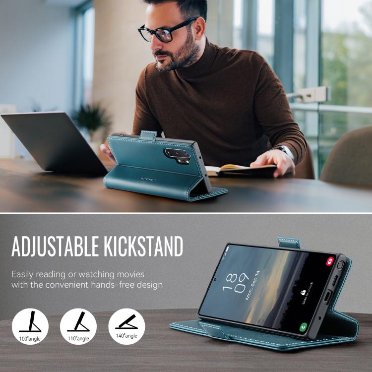 Funda CaseMe 033 para Samsung Galaxy Note10+, forro de piel de becerro, microfibra y bloqueo RFID (verde)