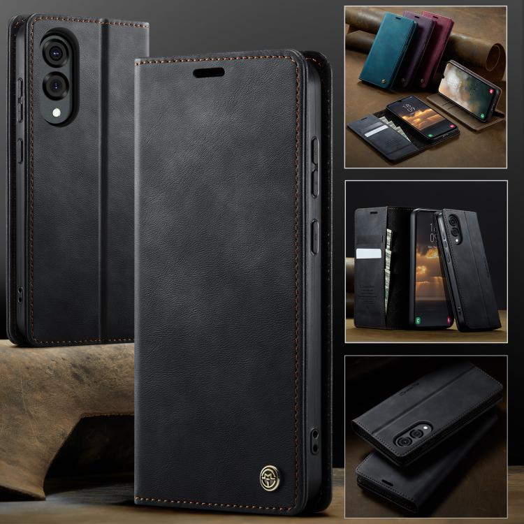 Funda para Samsung Galaxy S25 Edge CaseMe 033 con forro de piel de becerro, microfibra y bloqueo RFID (negra)