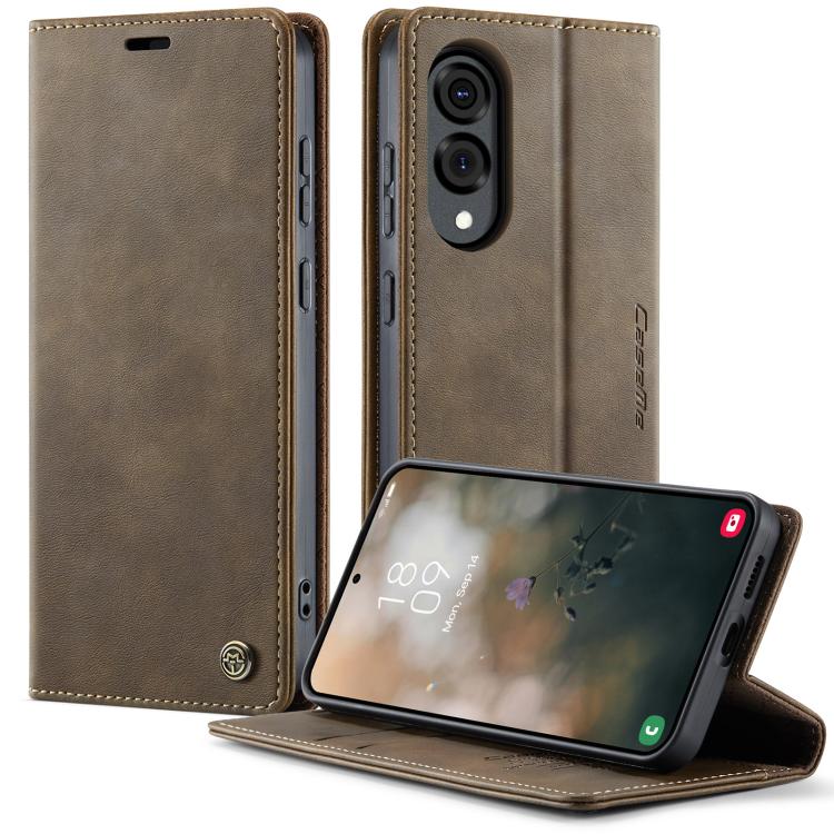 Funda para Samsung Galaxy S25 Edge CaseMe 033 con forro de piel de becerro, microfibra y bloqueo RFID (café)