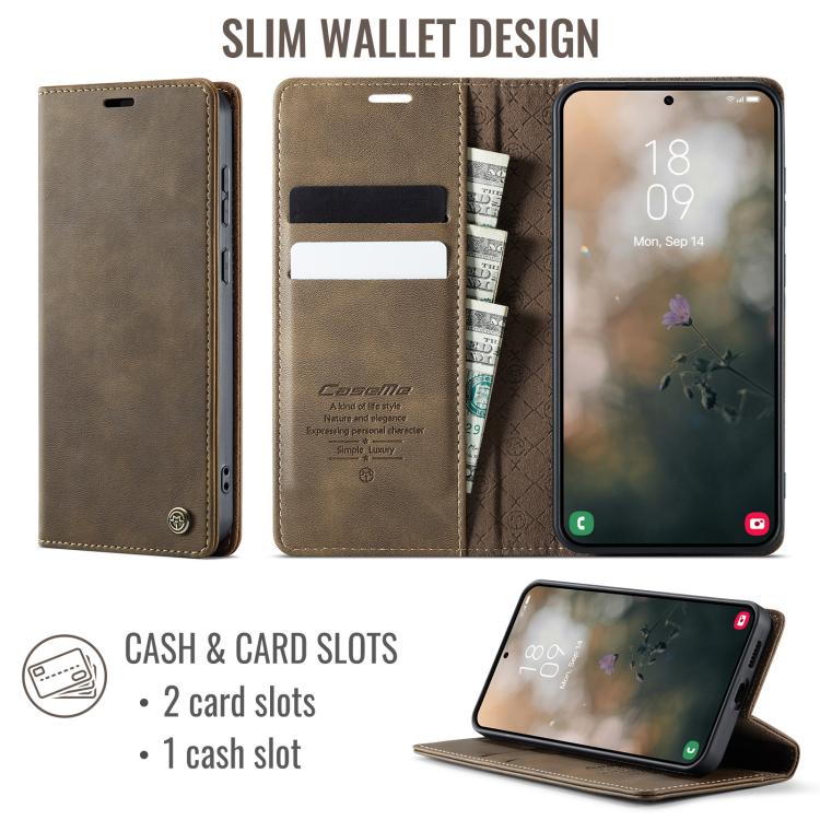 Funda para Samsung Galaxy S25 Edge CaseMe 033 con forro de piel de becerro, microfibra y bloqueo RFID (café)
