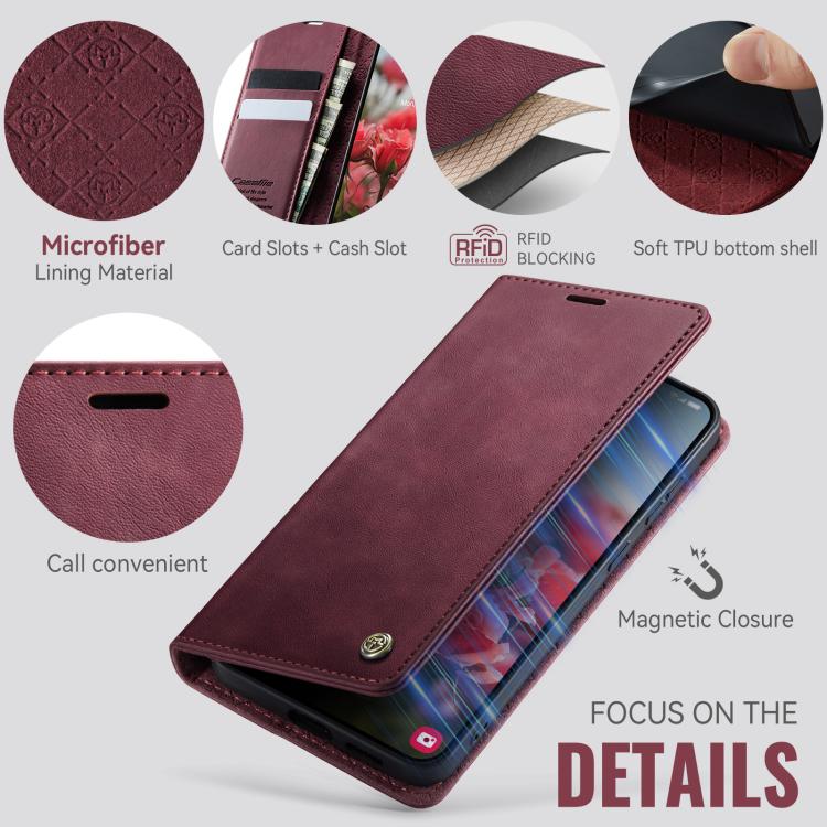 Funda para Samsung Galaxy S25 Edge CaseMe 033 con forro de piel de becerro, microfibra y bloqueo RFID (roja)