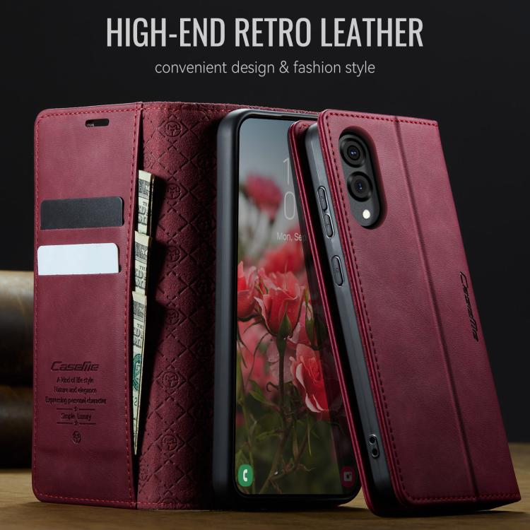 Funda para Samsung Galaxy S25 Edge CaseMe 033 con forro de piel de becerro, microfibra y bloqueo RFID (roja)
