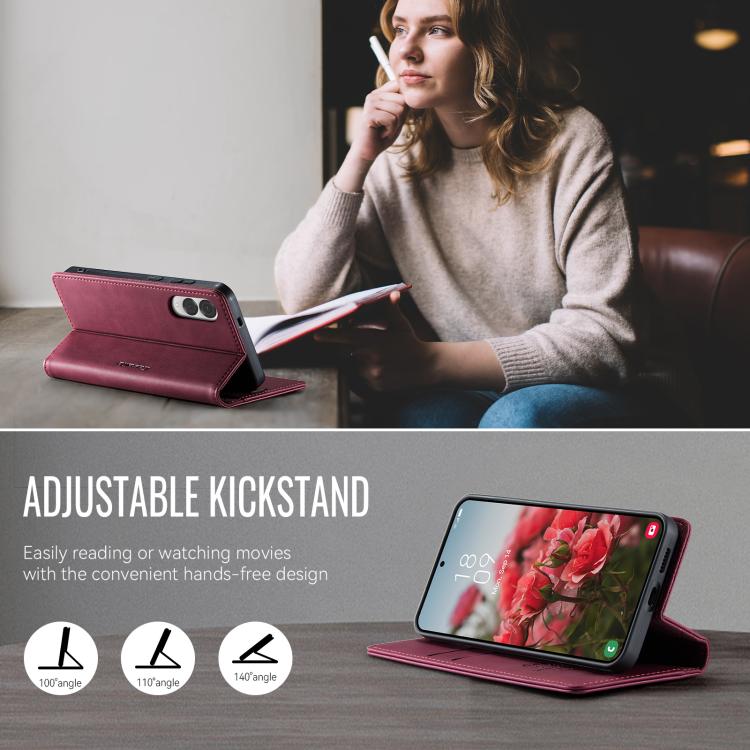 Funda para Samsung Galaxy S25 Edge CaseMe 033 con forro de piel de becerro, microfibra y bloqueo RFID (roja)