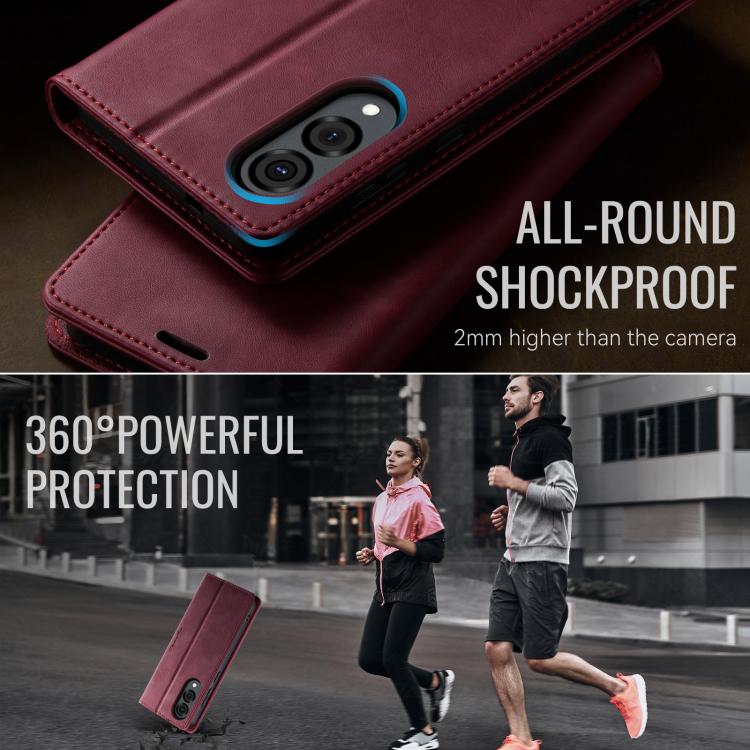 Funda para Samsung Galaxy S25 Edge CaseMe 033 con forro de piel de becerro, microfibra y bloqueo RFID (roja)